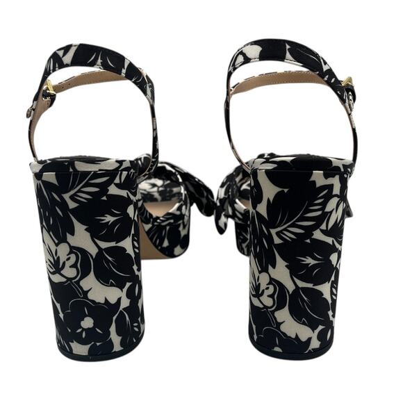 Kate Spade Lucie Tropical Foliage Silk Platform Heels Sandals Black White 9 - Picture 8 of 11